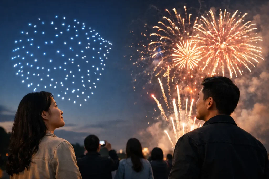 Drone Show Versus Fireworks Display for Events