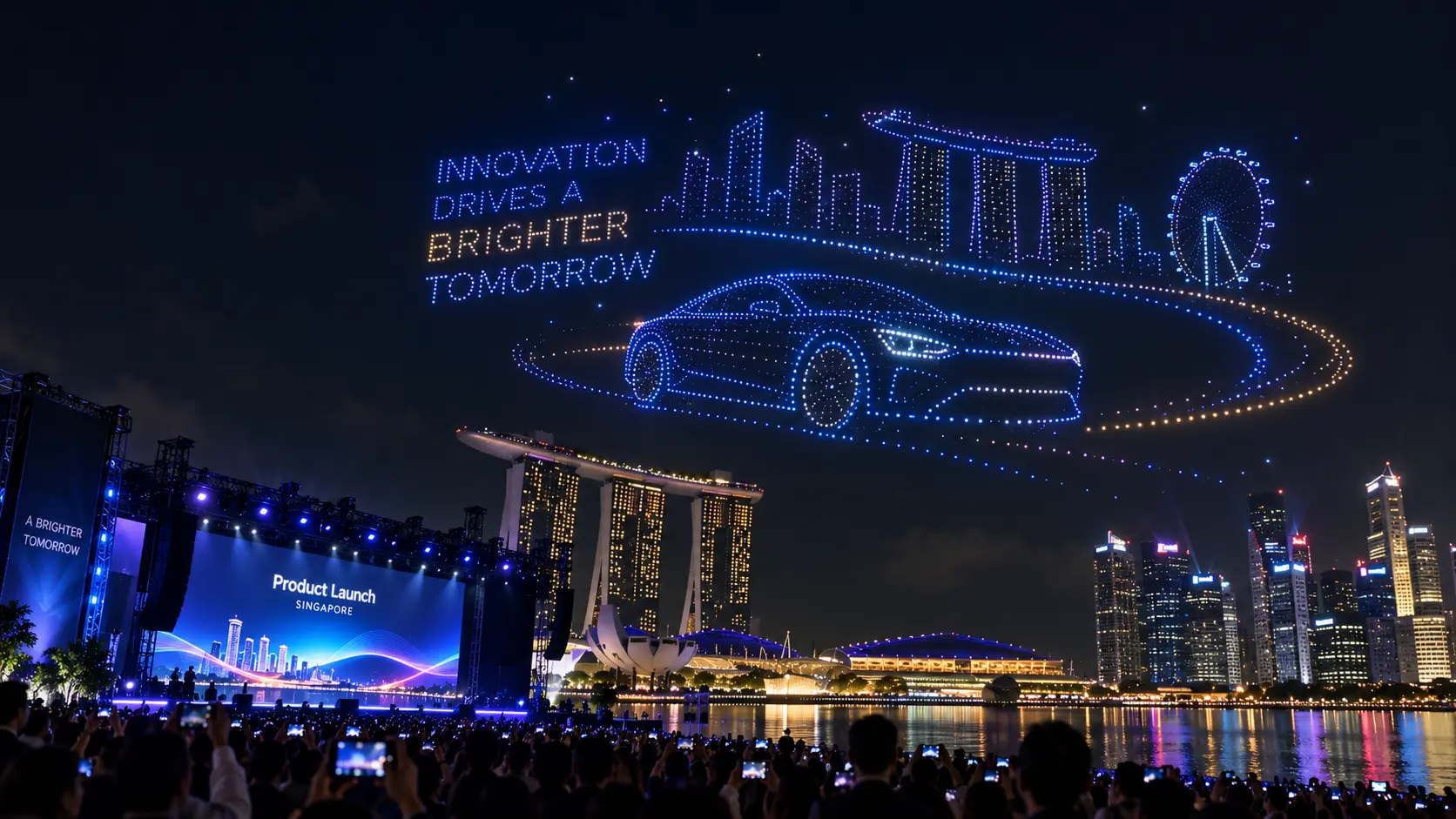 Drone light show for a product launch in Singapore