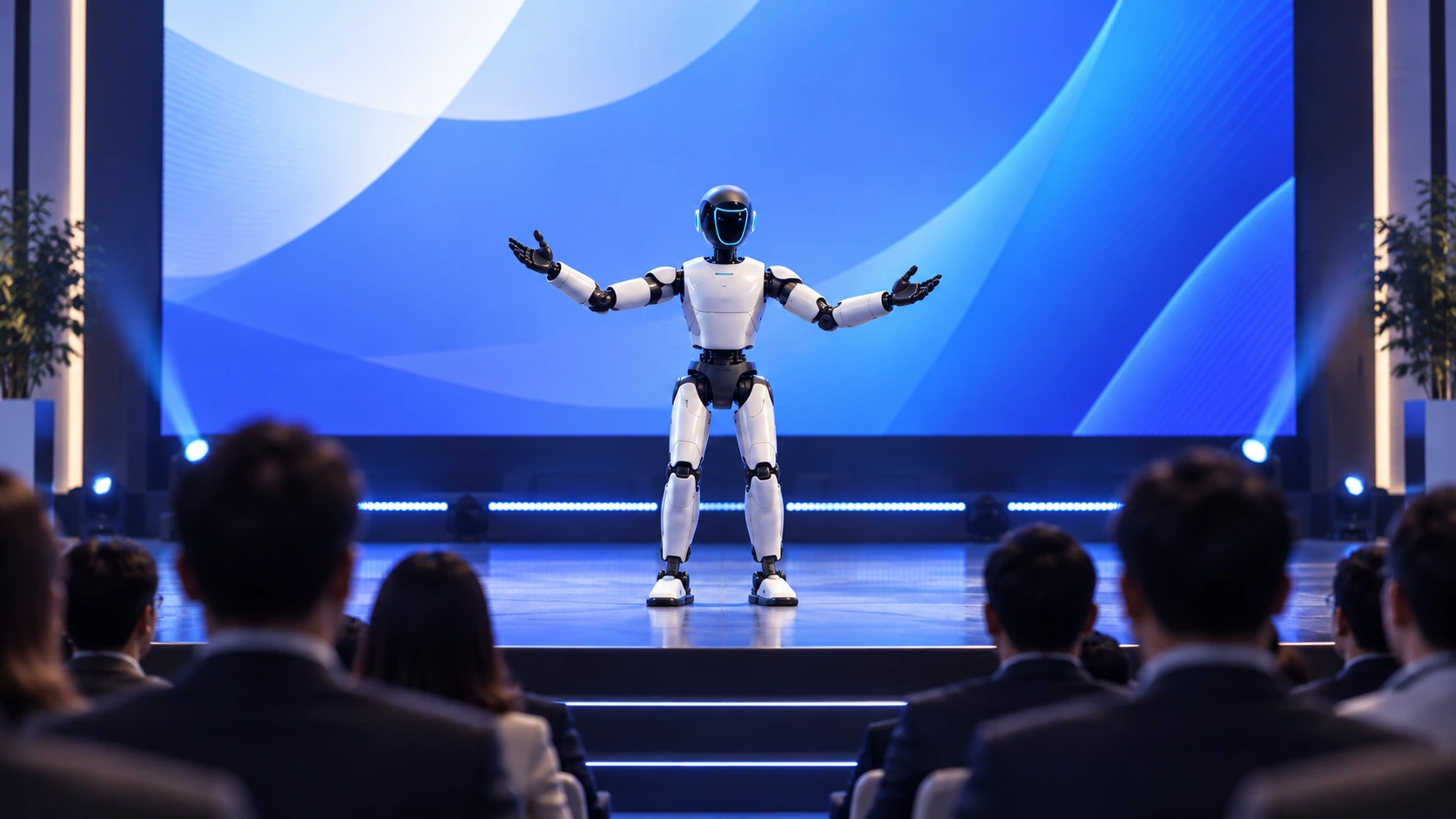 Humanoid robot performance at a corporate event in Singapore